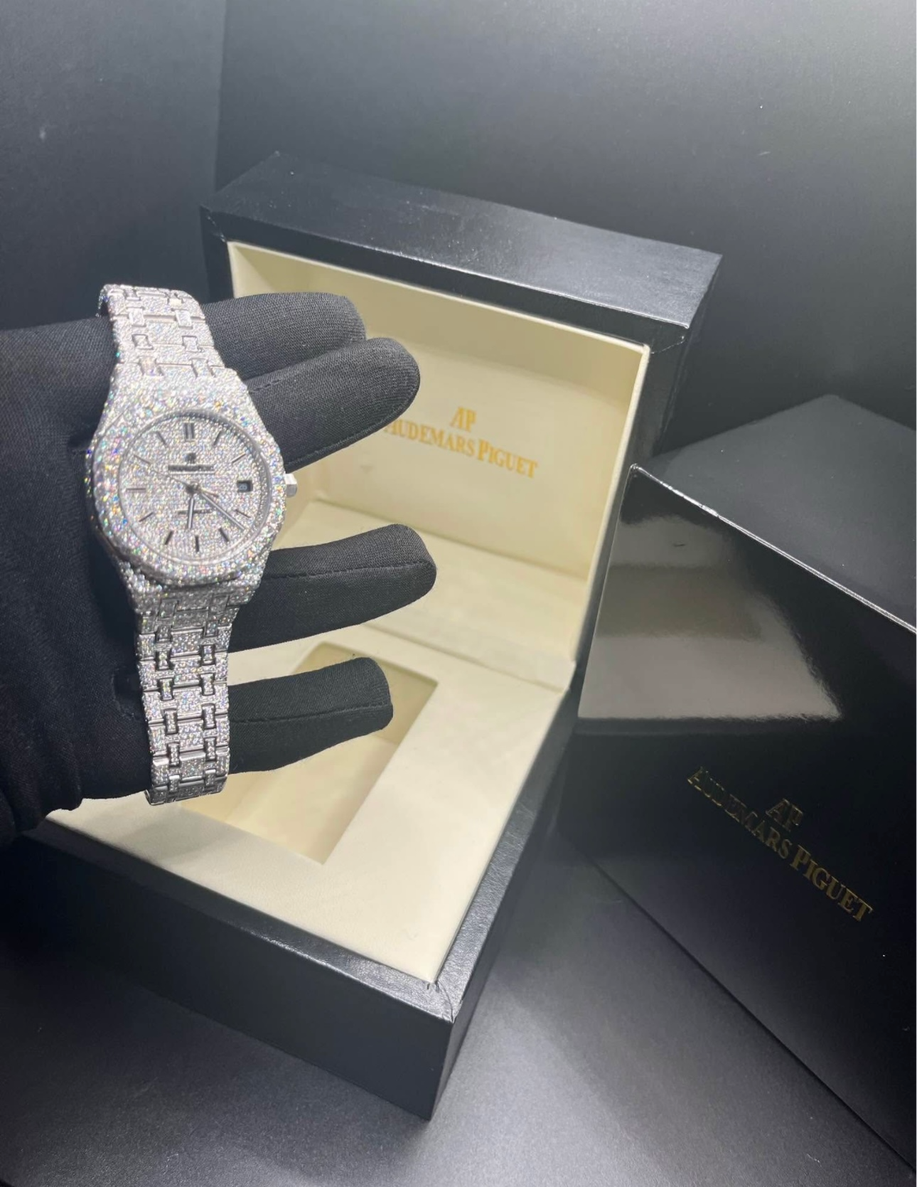 Iced Out Moissanite Silver AP Watch